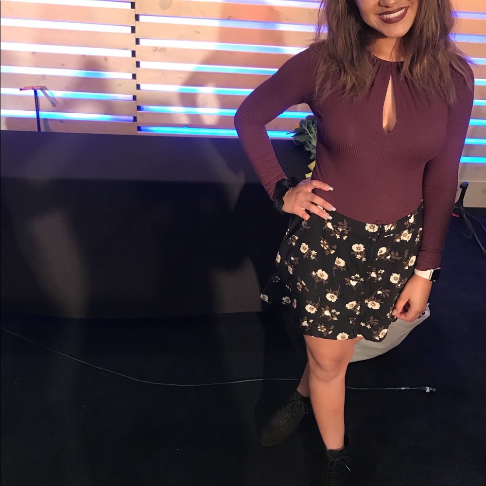 Topshop Maroon Front Slit Bodysuit